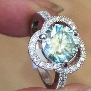 3 carat turquoise Moissanite Ring